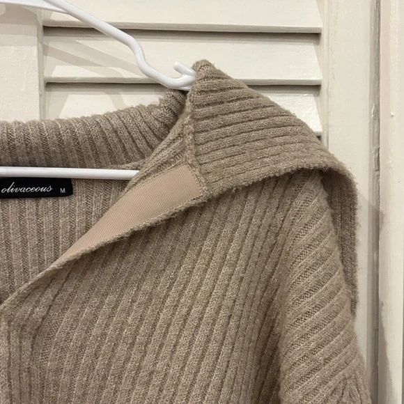 Women's Tan Deep V-Neck Sweater - Picture 8 of 13